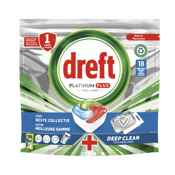 Dreft Deep Clean Platinum Plus Vaatwastabletten - 18 tabs