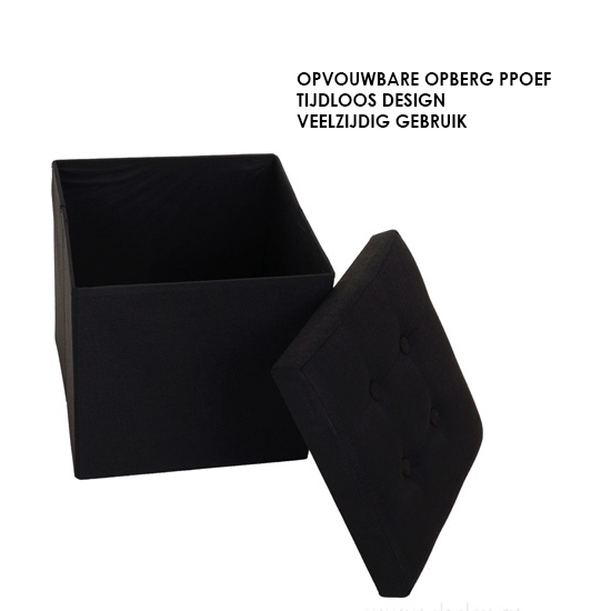Opvouwbare Opberg Poef - Voetenbank Met Opbergruimte - Opbergbox Hocker - Velvet Zwart - 38x38cm
