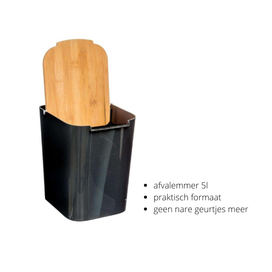 Tafelvuilbakje met Deksel - Bamboe - Zwart - 5 l 