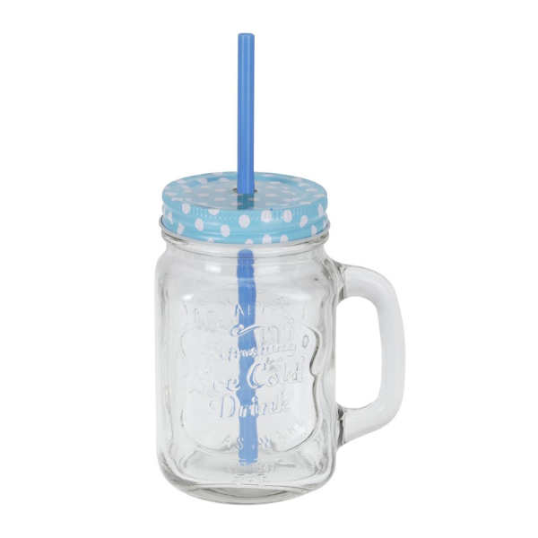 Drinkglas met handvat en rietje - 400 ml