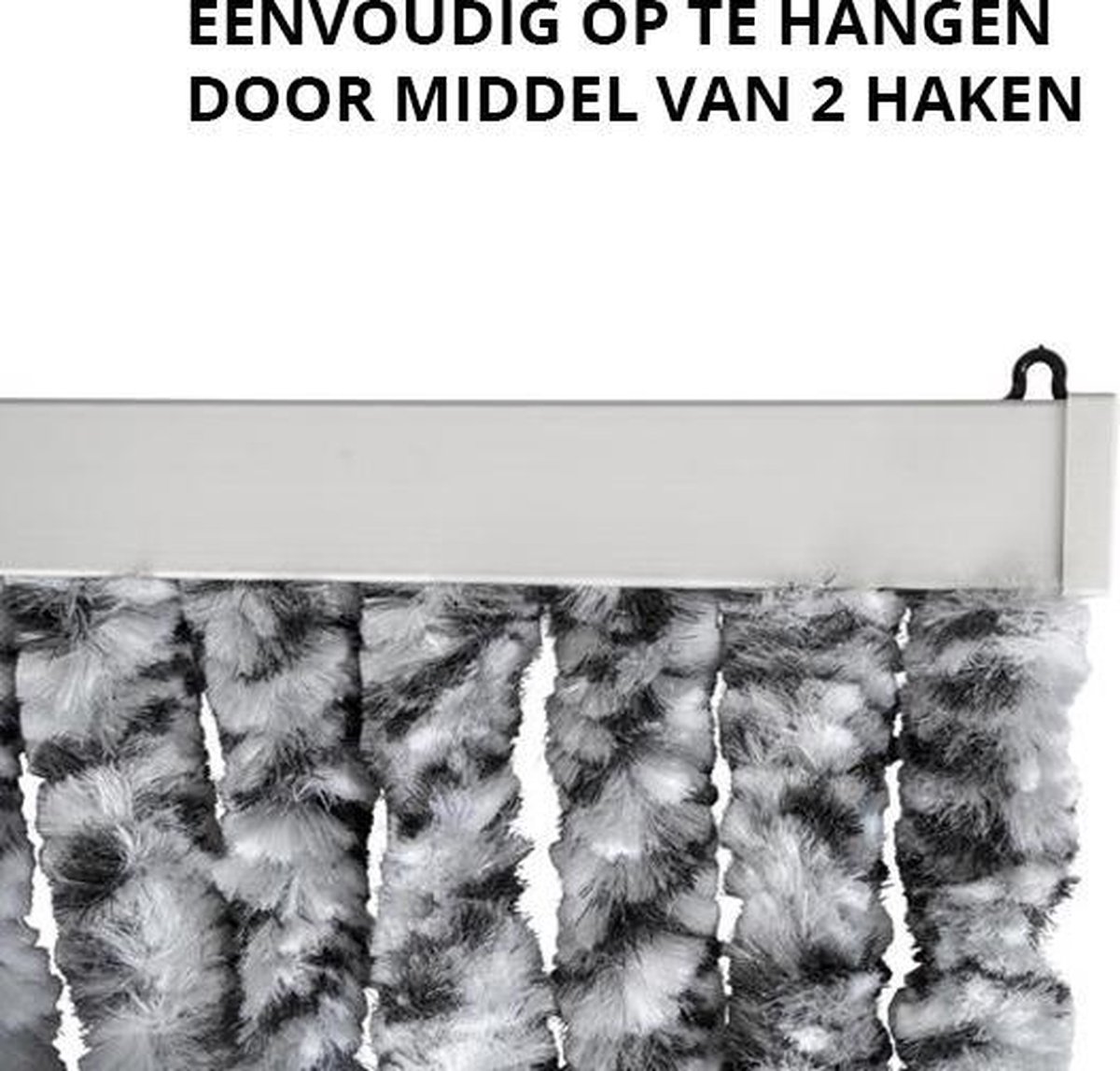 Kattenstaart Vliegengordijn - Deurgordijn - Fluweel - 100 x 210 cm - Lichtgrijs/Donkergrijs