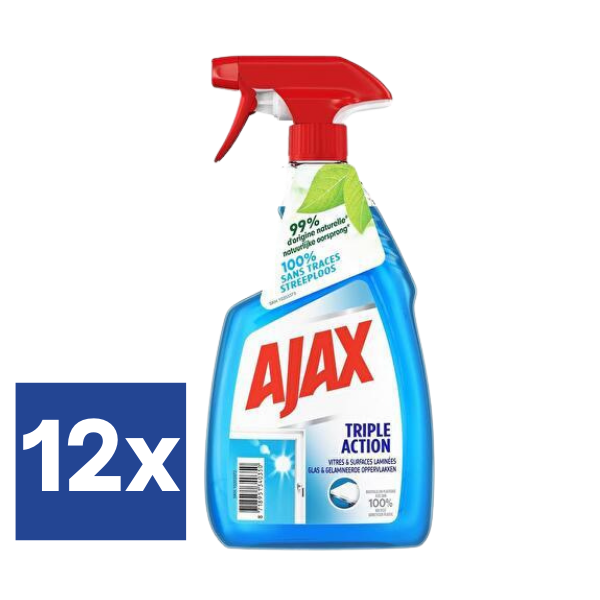 Ajax Triple Action Glasspray (Voordeelverpakking) - 12 x 750 ml