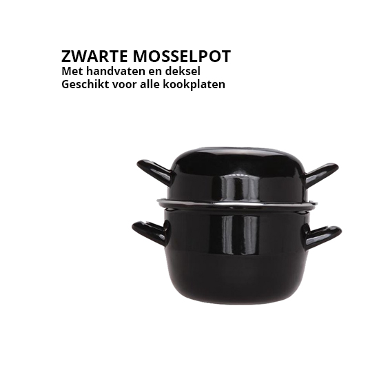 Mosselpan - Ø18 cm - Elektrisch en gas - Mosselpot met Deksel - Zwart