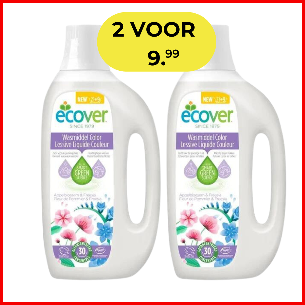 Ecover Color Appelbloesem & Freesia Vloeibaar Wasmiddel - 2x 1,5 l (60 Wasbeurten)