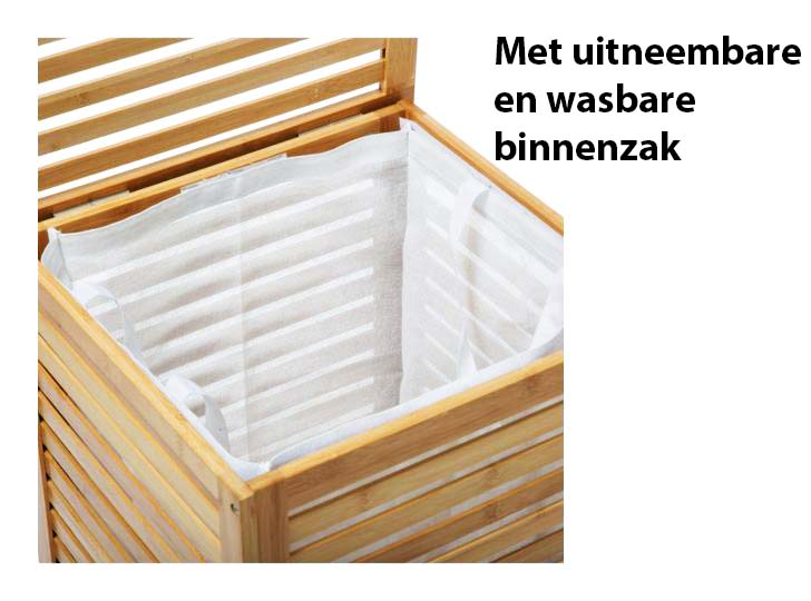 Bamboe Wasmand - Met deksel - Met wasbare zak - 40x40x58cm - Natural - Bruin