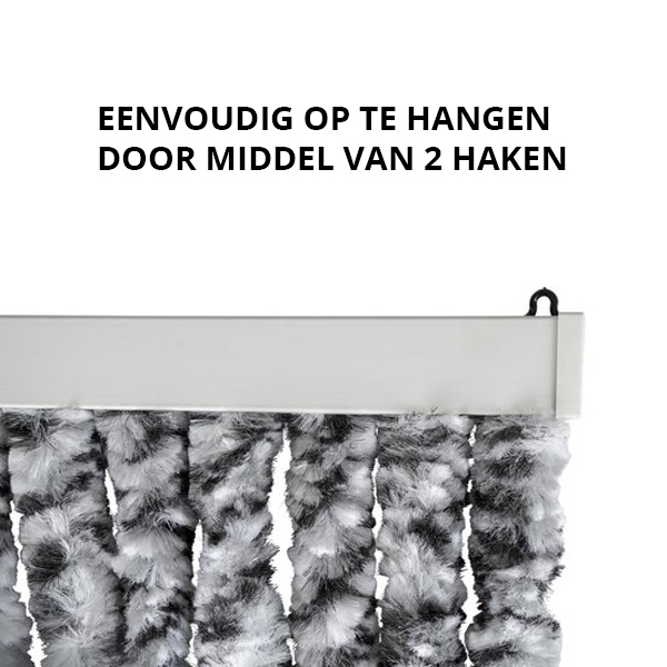 Kattenstaart  Vliegengordijn - Deurgordijn - Fluweel - 100 x 210 cm - Grijs/Zwart/Wit