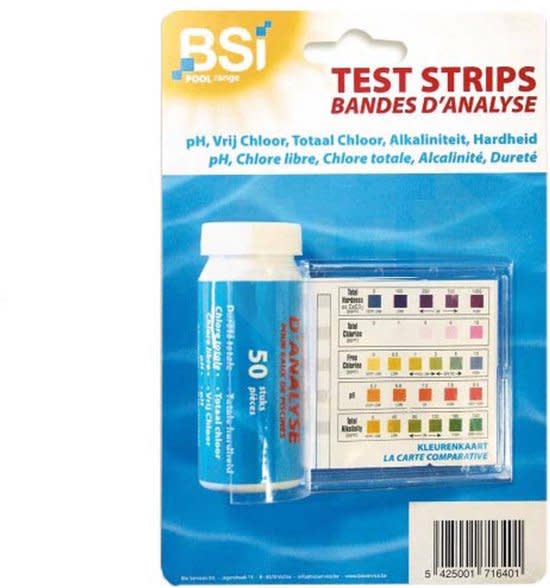 BSI Teststrips Zwembad -  50 stuks - pH, Chloor, hardheid en alkaliniteit - Watertester - Zwembadonderhoud