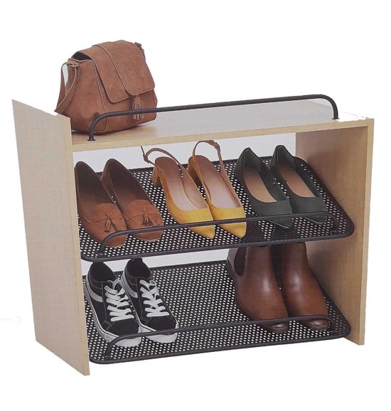 Schoenenkast | Schoenopberger | Schoenen rek | Schoenen organizer | Voor 6 paar schoenen | Hout en metaal | Industriële look | 70x59,8x32 cm