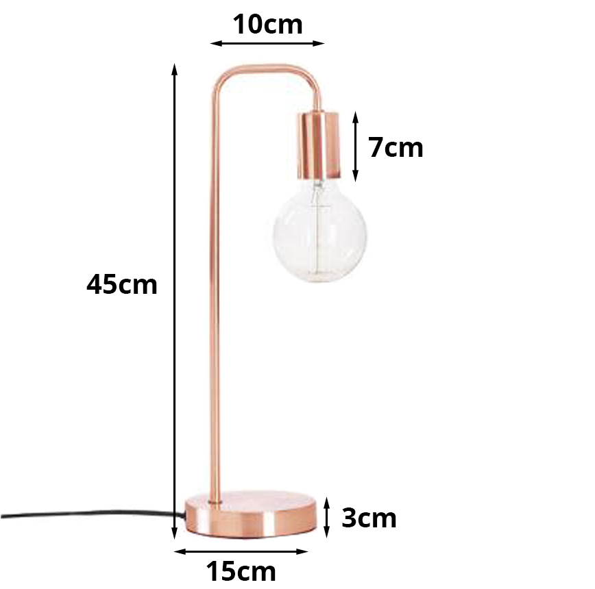 Tafellamp Koper Metaal - Tafel verlichting - Leeslamp - Design - Met schakelaar en snoer - H45cm - E27