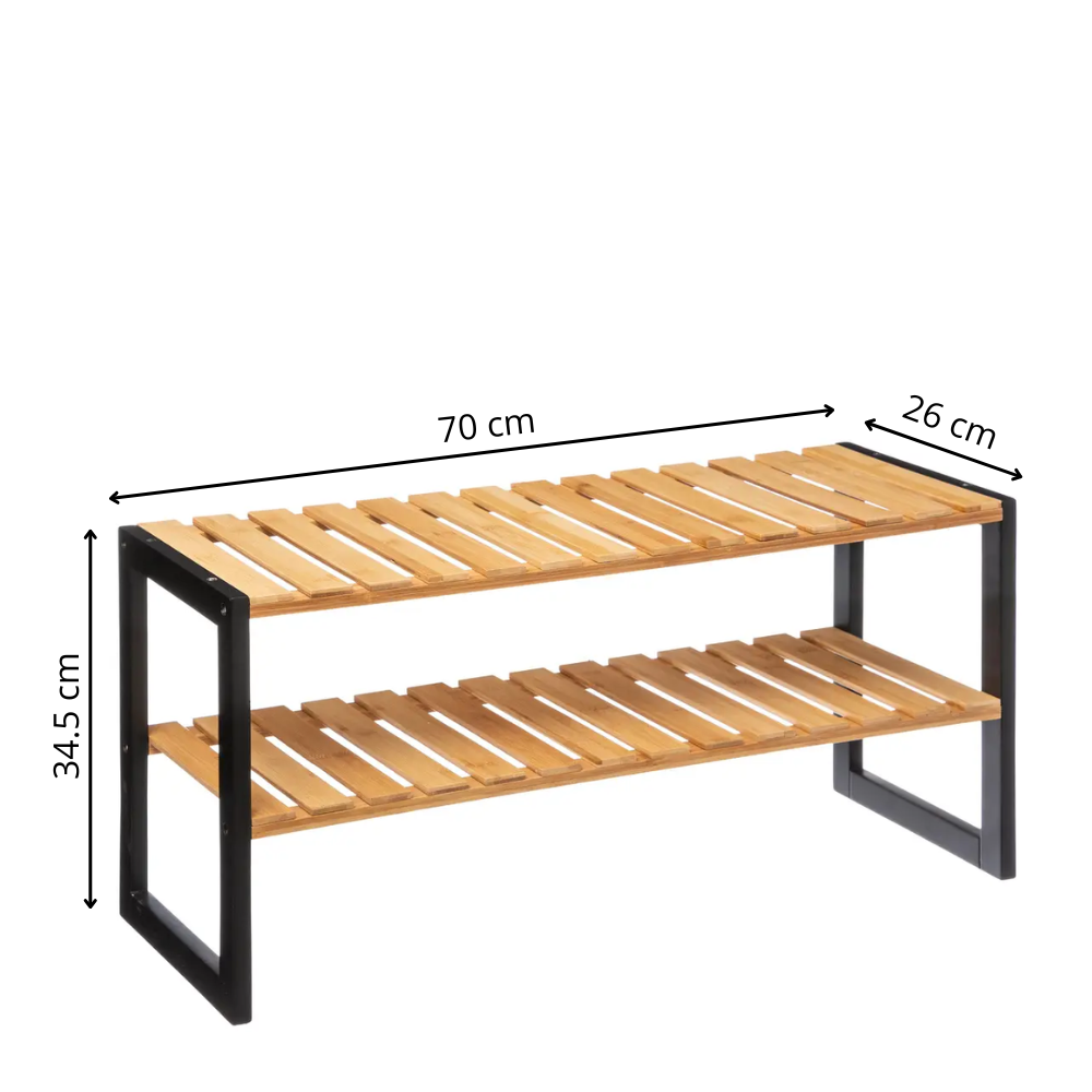 Schoenenrek - Schoenenbank - Bamboe - Zwart / Naturel - 70 cm x 26 cm x 34.5 cm