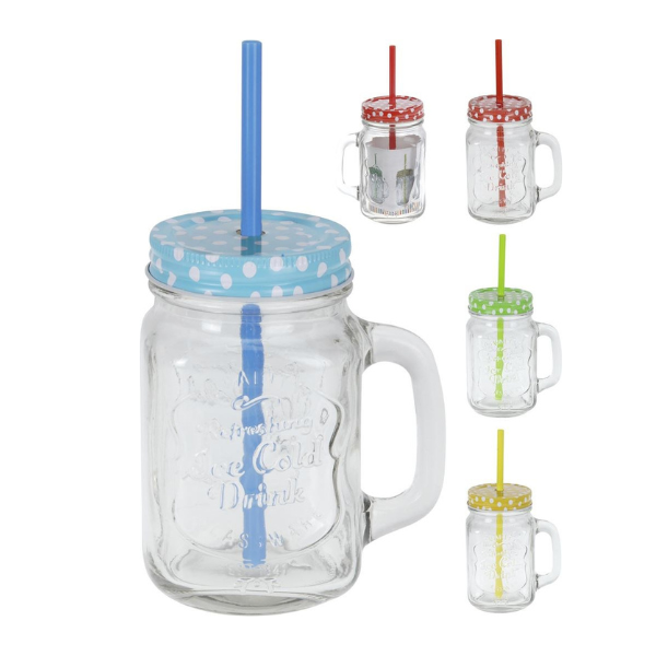 Drinkglas met handvat en rietje - 400 ml