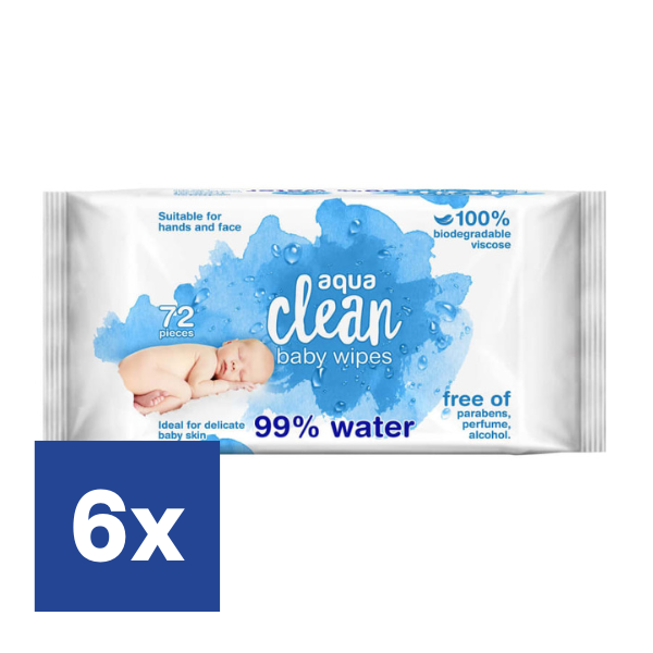 Aqua Pure Clean Wipes Hands & Face - 6 x 72 stuks