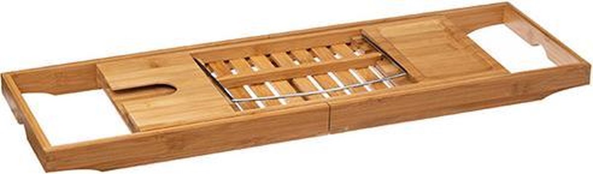 Bamboe badplank uitschuifbaar - 70 tot 105 cm - Met boekenhouder 
